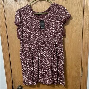 Torrid Women's Floral Smocked Top - Burgundy